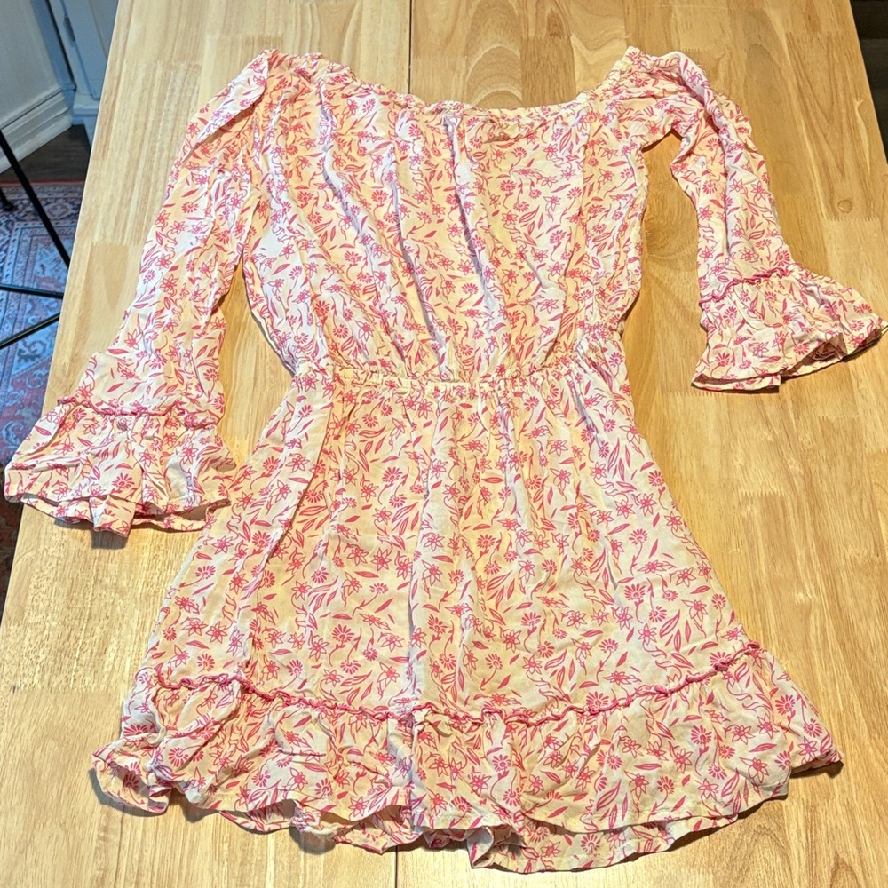 Pink Floral Off-Shoulder swim cover up Dress
